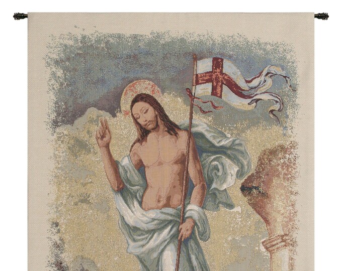 Resurrection Jacquard Wall Tapestry: Medieval Christian Art (30x21 inch)