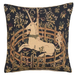 Medieval Unicorn Tapestry Pillow Cover - Belgian Woven Cushion Case for Home Decor 18x18 Inch