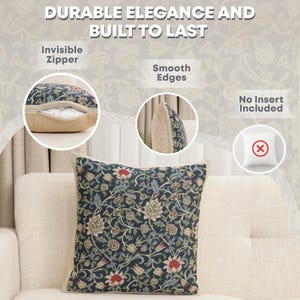 William Morris Blue Fleurs Tapestry Pillow Cover - Decorative Jacquard Woven Cushion Cover - Throw Pillow Case 16x16
