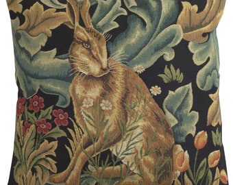 William Morris Pillow Covers - Hare Tapestry Pillow Cover 18x18 - Belgian Woven Black Forest Cushion Case - Decorative Throw Pillow Covers
