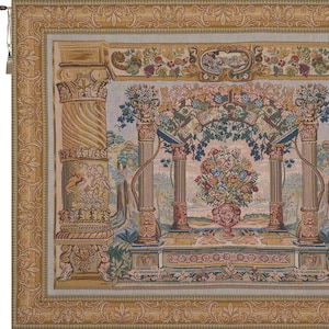 Floral French Jacquard Wall Tapestry: Terrasse with Border