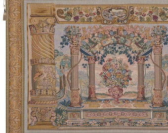 Floral French Jacquard Wall Tapestry: Terrasse with Border