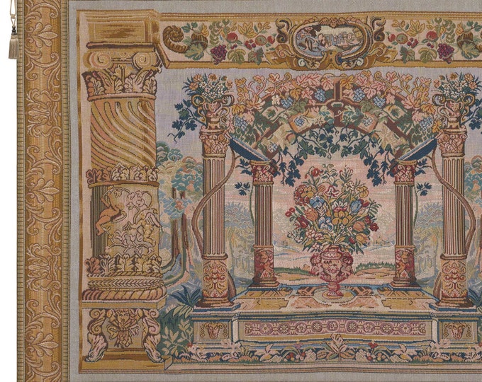 Floral French Jacquard Wall Tapestry: Terrasse with Border