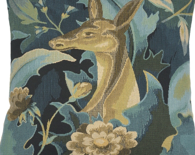 Forest Deer Jacquard Cushion Cover: Belgian Woven Cotton Throw Pillow