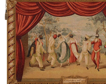 Commedia dell'arte Tapestry: Jacquard Woven Italian Theater Wall Hanging