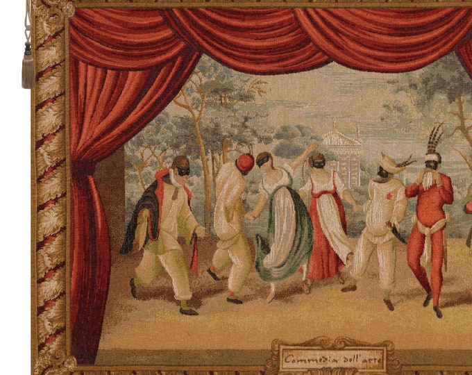 Commedia dell'arte Tapestry: Jacquard Woven Italian Theater Wall Hanging (28x38 inch)