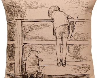 Winnie-the-Pooh Tapestry Cushion Cover: Christopher Robin Jacquard Pillow (19x19)
