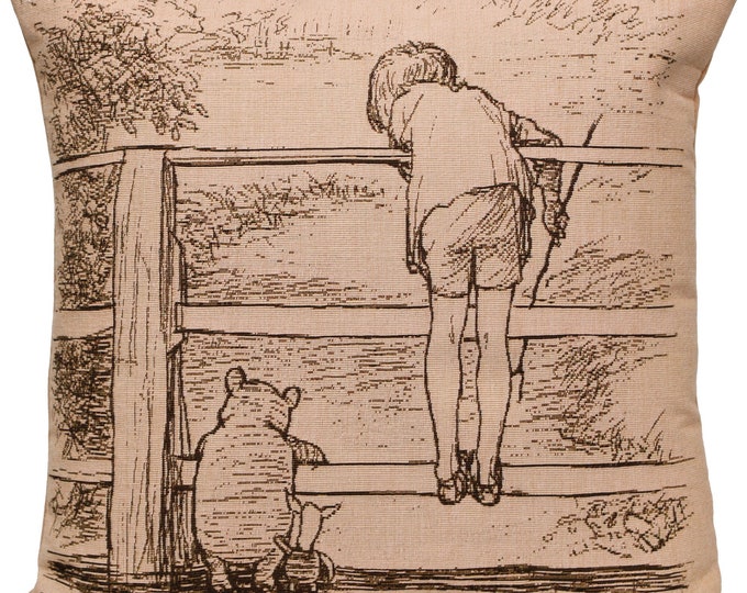 Winnie-the-Pooh Tapestry Cushion Cover: Christopher Robin Jacquard Pillow (19x19)
