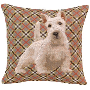 West Highland Terrier Tapestry Cushion Cover: Scottish Dog Pillow, Woven in France (14x14)
