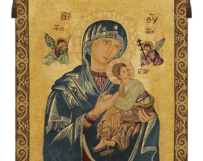 Madonna Perpetuo Soccorso Tapestry - Italian Woven Virgin Mary Religious Wall Art