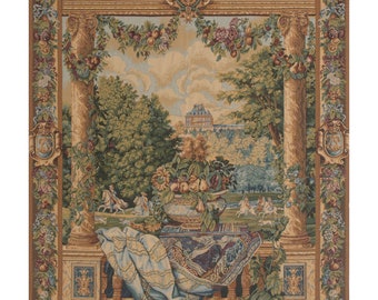 Elegant Versailles Castle European Tapestry Wall Hanging- Vintage French Luxury Handcrafted Home Decor Art