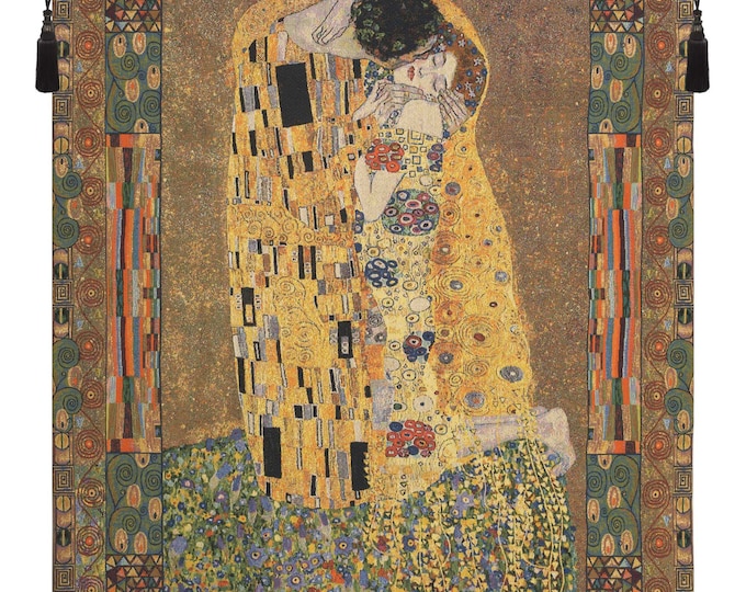Gustav Klimt The Kiss Tapestry - Belgian Jacquard Woven Art Nouveau Wall Hanging Decor