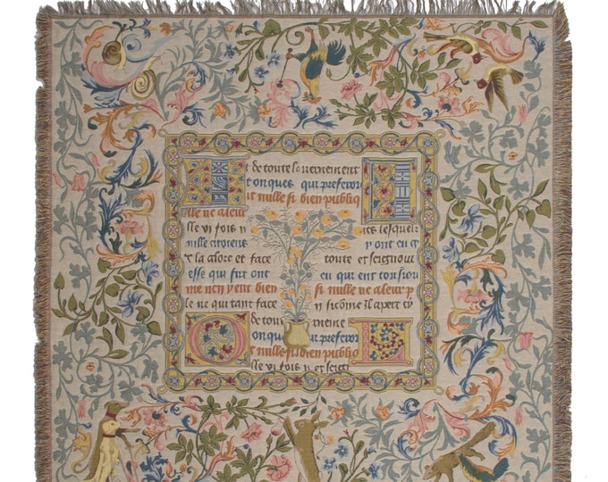 Fairy Tale Tapestry Throw 58x58 inch – Floral & Animal Art Throw – Medieval Decorative Woven Blanket