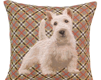 West Highland Terrier Tapestry Cushion Cover: Scottish Dog Pillow, Woven in France (14x14)
