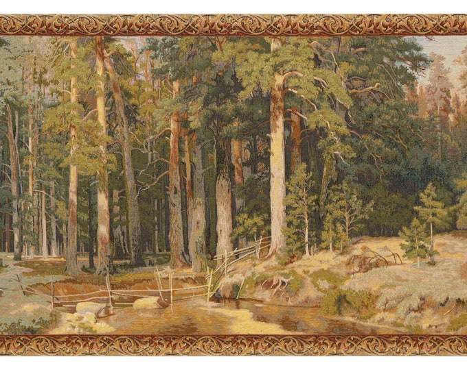 Wooded Forest Wall Tapestry Woven - Nature Landscape Wall Art - Woven Wall Hanging Tapestry Decor