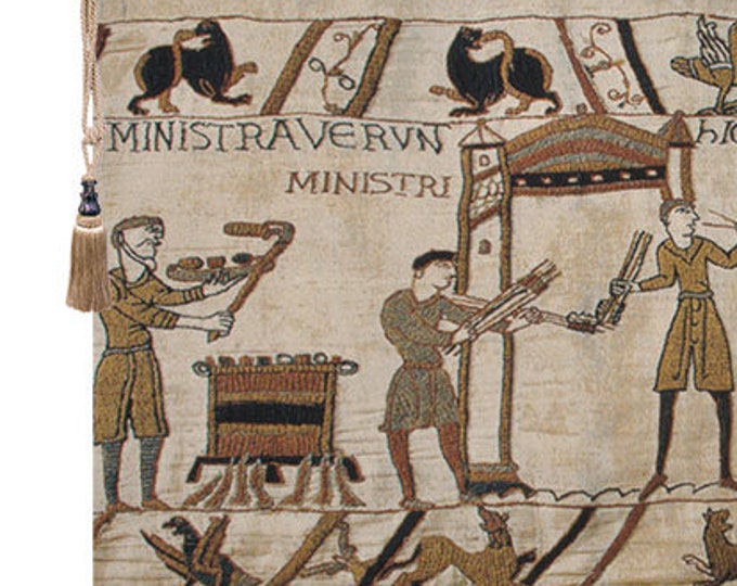 Medieval Banquet Scene Bayeux Tapestry Style Woven Wall Art Hanging Decorative Jacquard Gobelin