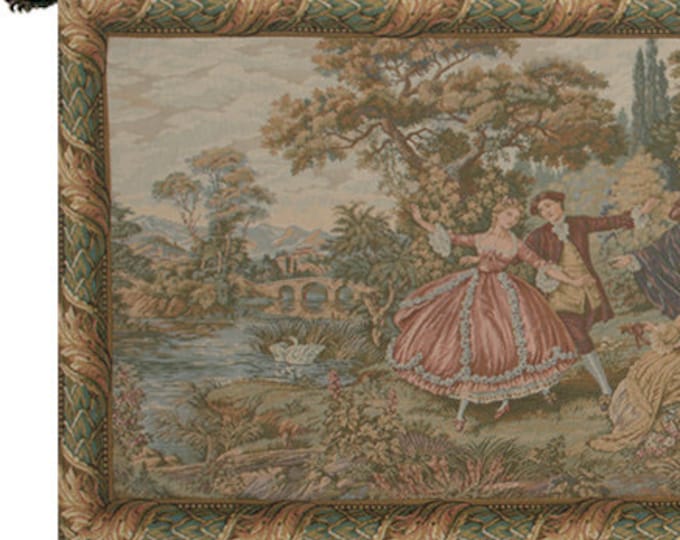 Italian Jacquard Woven Tapestry Wall Hanging: Rococo Scenes, Medieval Art (23x56 inches)