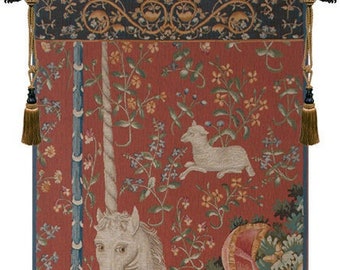 Portiere Licorne European Wall Tapestry - Unicorn Woven Wall Hanging - Medieval Wall Tapestry - Animals Art Millefleurs Wall Hanging