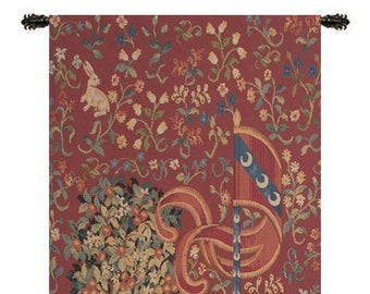 Portiere Medieval Lion European Wall Tapestry -  Millefleurs Background Wall Art - Unicorn Lover Wall Hanging - Medieval Woven Wall Art