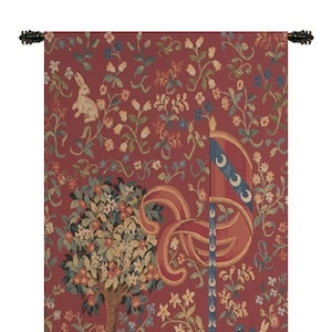 Medieval Lion Portiere: European Millefleurs Tapestry Wall Hanging with Unicorn for Antique Home Decor