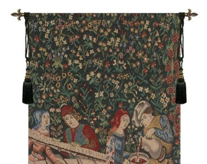 Vintage European Millefleurs Portiere: Large 69x26 Inch Jacquard Tapestry Wall Hanging Art Decor