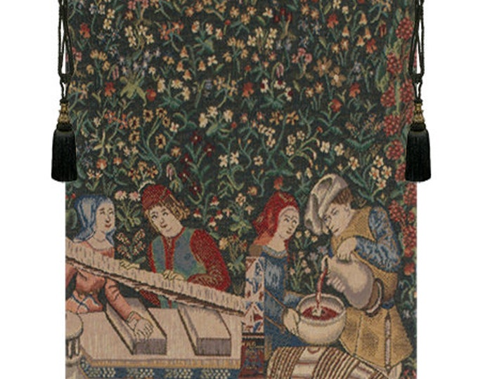 Belgian Millefleurs Tapestry: Medieval Grape Harvest Woven Wall Hanging