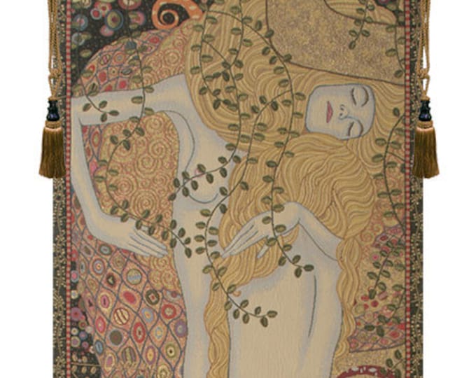 Gustav Klimt Water Snakes Tapestry: Art Nouveau Woven Wall Hanging Decor, Jacquard Textile Artwork