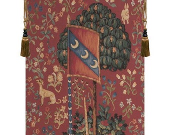Medieval Unicorn Portiere: European Millefleurs Wall Tapestry, Belgian Woven Decorative Art Hanging