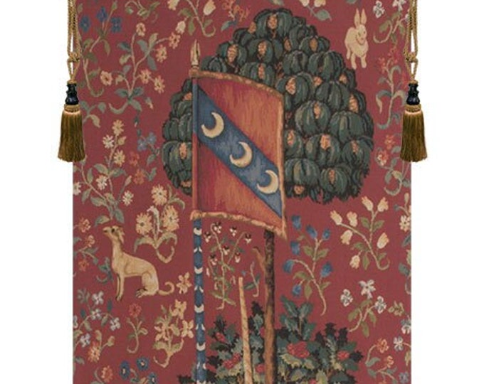 Medieval Unicorn Portiere: European Millefleurs Wall Tapestry, Belgian Woven Decorative Art Hanging