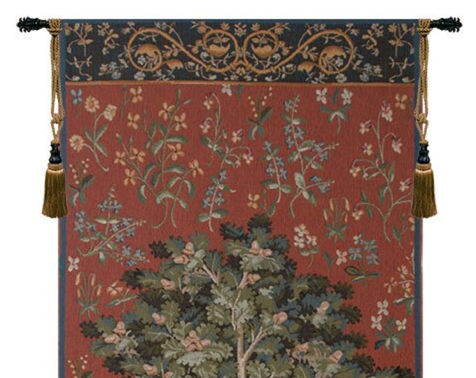 Medieval Tree of Life Tapestry Wallart: Woven Jacquard Wall Hanging (73x29 inch)