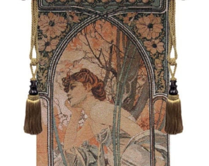 Mucha 'Soir' Jacquard Tapestry: Art Nouveau Woven Wall Hanging