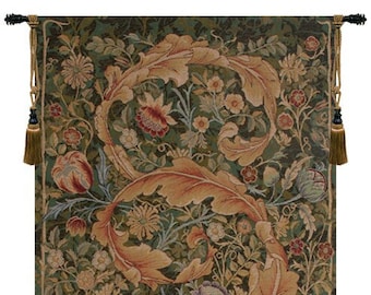 Acanthe Green Large European Wall Tapestry - Floral Wall Hanging - Decorative Wall Art - William Morris Art - Woven French Wall Tapestry