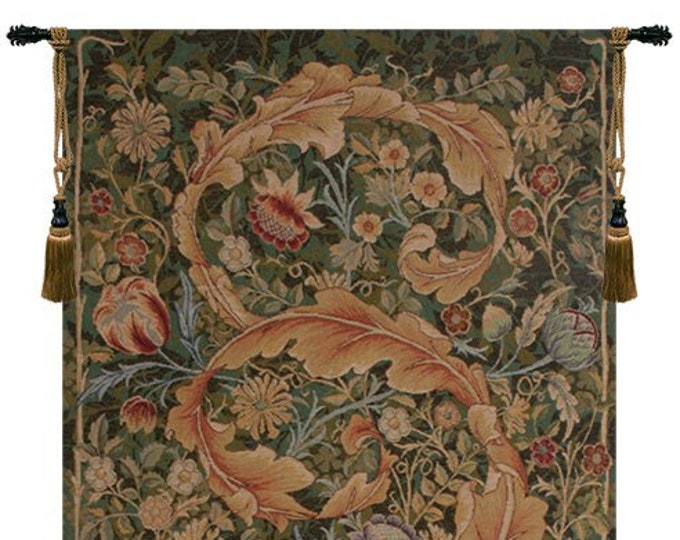 Acanthe Green European Floral Wall Tapestry - Large William Morris Inspired Decorative Hanging Art
