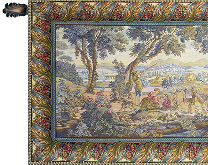 European Hunting Scene Wall Tapestry - Woven Italian Landscape Art - Unique Medieval Decor Hanging