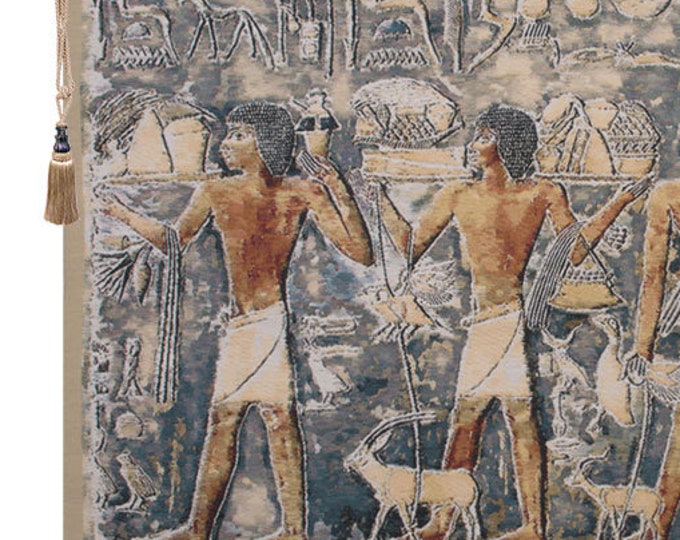 Saqqarah Blue Egyptian Tapestry Jacquard Woven Wall Art Hanging Decor 28x54 Inch Belgium Gift