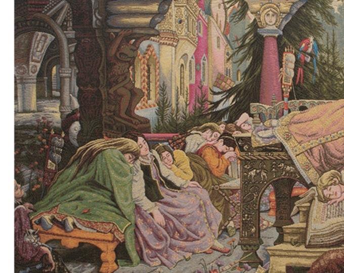 Italian Woven Sleeping Beauty Tapestry: Elegant Fine Art Wall Hanging for Enchanting Home Decor