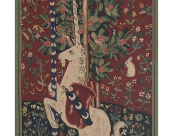 Unicorn Tapestry: Medieval Mille Fleurs Wall Hanging - 46x21 inch