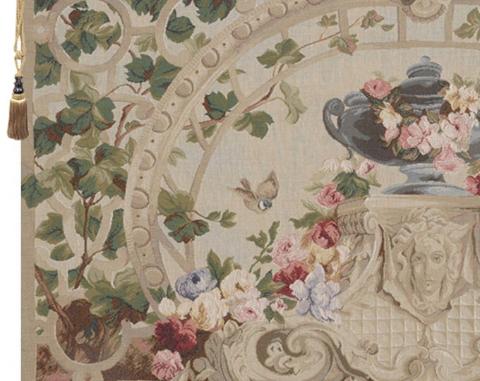 Beauvais Green Leaf Medieval European Wall Tapestry - Floral Woven Hanging Art Decor