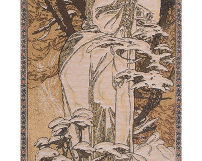 Alphonse Mucha Inspired Winter Wallhanging Tapestry - Jacquard Woven Art Nouveau Decor for Home