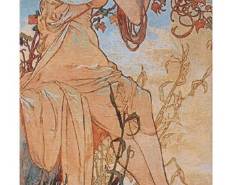 Mucha 'Summer' Tapestry: Art Nouveau Woven Wall Hanging