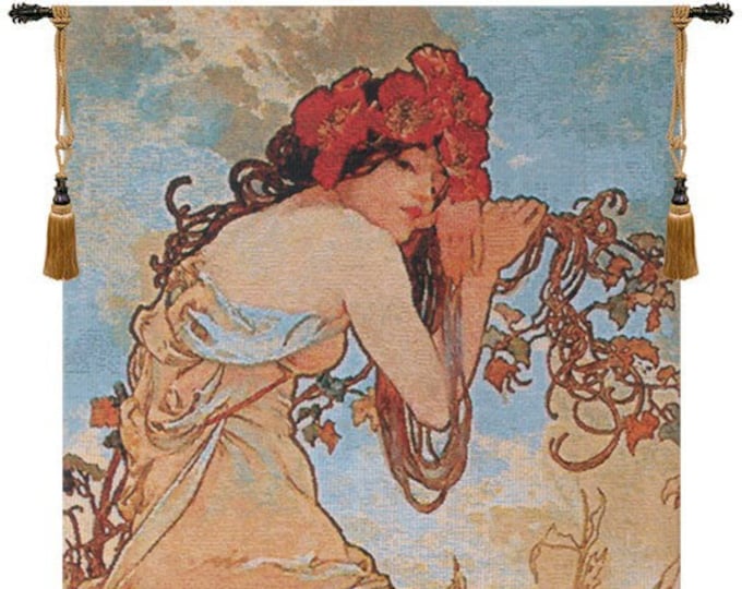 Mucha 'Summer' Tapestry: Art Nouveau Woven Wall Hanging
