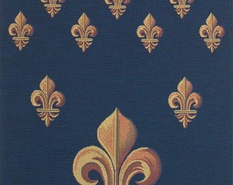 Royal Fleur de Lys Blue French Table Mat, 68x18 European Jacquard Woven Table Runner, Medieval Design, Autumn/Fall Holiday Décor