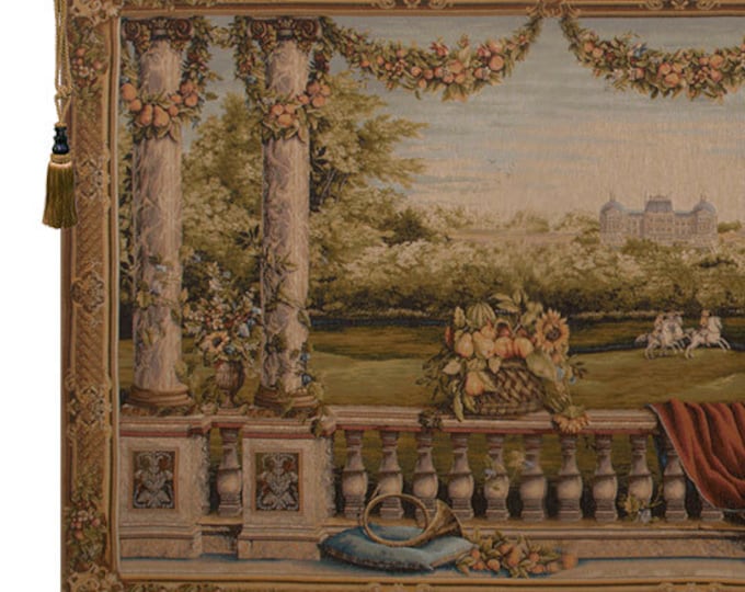 French Woven Wall Tapestry: Chateau Bellevue Floral Jacquard Art