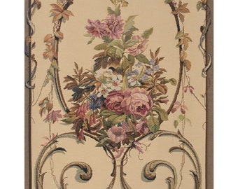 Floral Wall Tapestry Wallhanging: Cream European Jacquard Woven Art (64x28 inch)