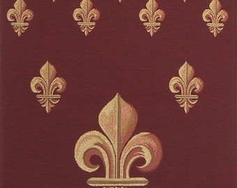 Royal Fleur de Lys Red Table Runner - Jacquard Woven Tapestry Table Runner - USA Hand finished French Tapestry Table Runner