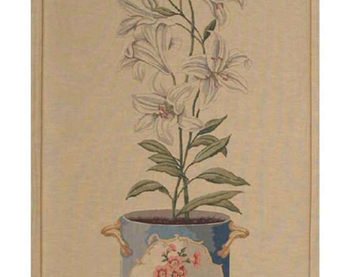 White Amaryllis Tapestry Wallhanging: Belgian Woven Floral Wall Art Decor (56x27 Inch)