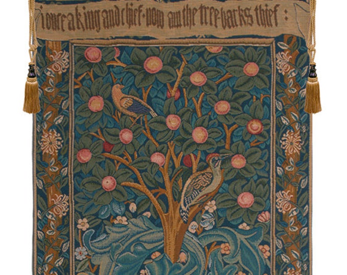 Elegant William Morris Woodpecker Tapestry Wallhanging: Tree of Life Jacquard Woven Wallart Medieval-Inspired Decor