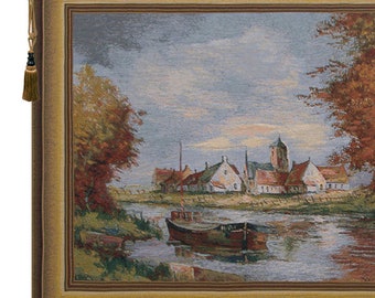 Belgian Flemish Village Landscape Tapestry - European Woven Wall Hanging Art Decor