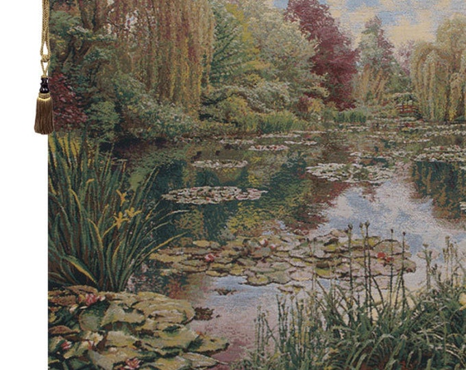 Monet's Garden Tapestry: Woven Belgian Jacquard Floral Art Decor