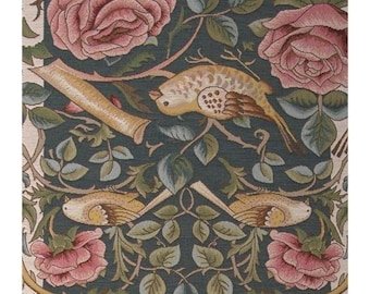William Morris Art - Roses and Birds II Blue - Table Runner | Jacquard Woven Tapestry Table Runner 70x19 inch Birds, Flowers, and Vines